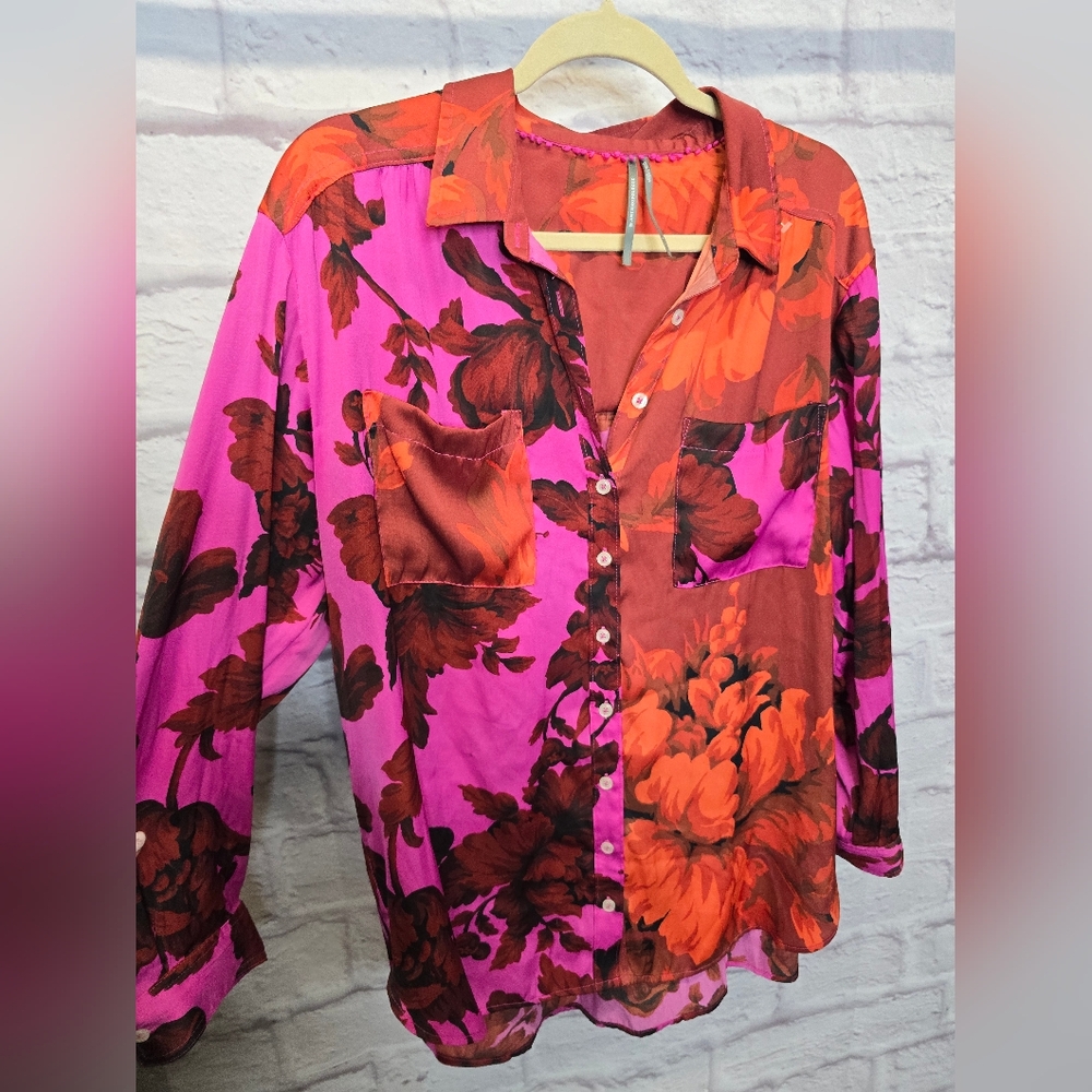 NWOT $110 By Anthropologie Relaxed Buttondown Blouse in Pink Size Large - Picture 11 of 12